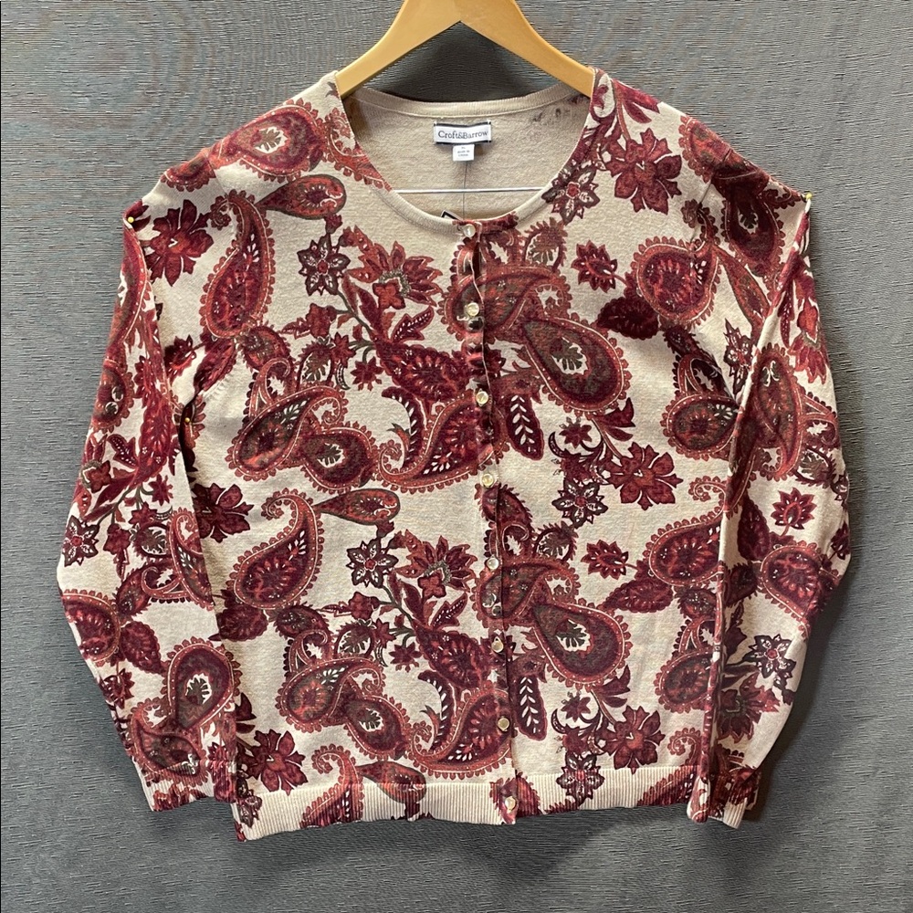 Croft & Barrow Burgundy and Beige Paisley Button Down‎ Pima cotton Shirt
